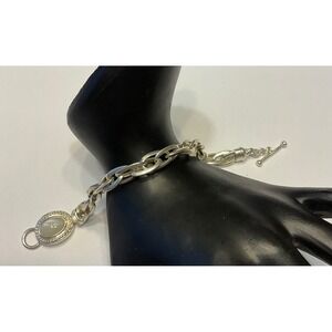 Michael Dawkins Sterling Silver 925 Oval Moonstone Double Link Toggle Bracelet